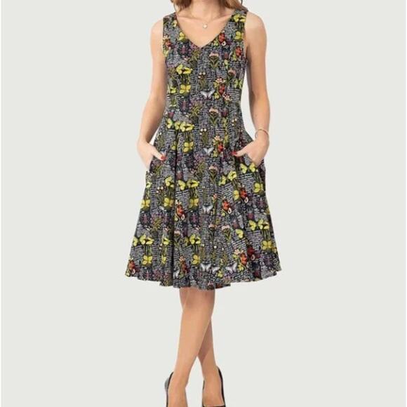 EVA ROSE Butterfly and Bug Botanical V-Neck Fit & Flare Dress Sz XXL NWT {JJ53} - Picture 1 of 4
